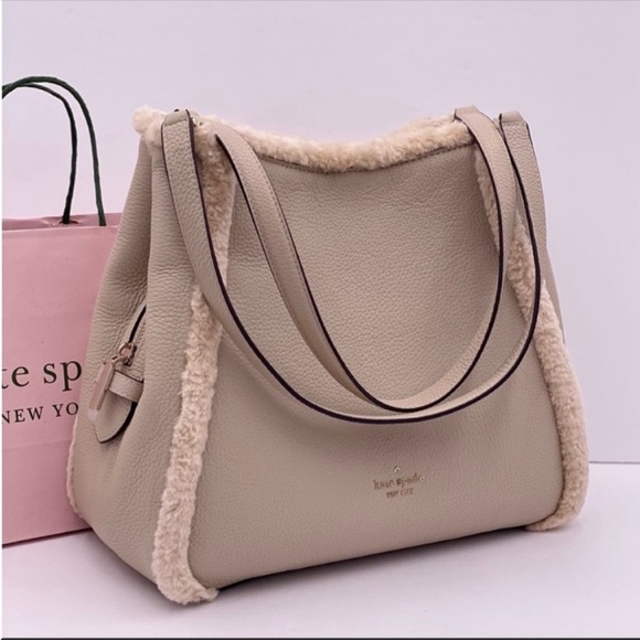 🔥 Kate Spade Leila Medium Triple Compartment Shoulder Bag Faux Shearling New